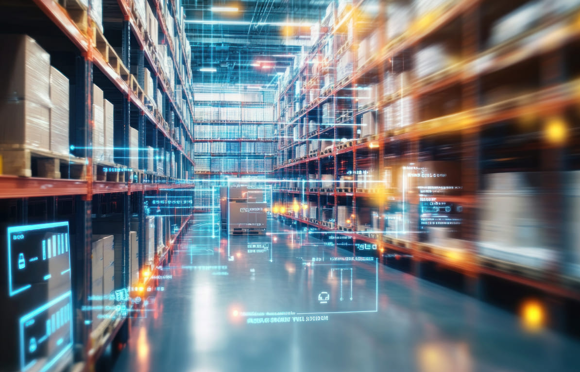 工場内でタブレットを操作している様子